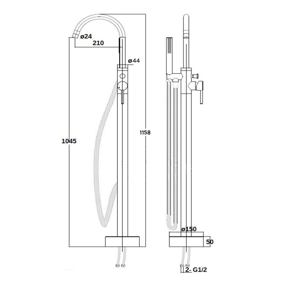 Harbour Clarity Matt Black Floorstanding Bath Shower Mixer, Shower Kit & Easy Plumb Installation Kit